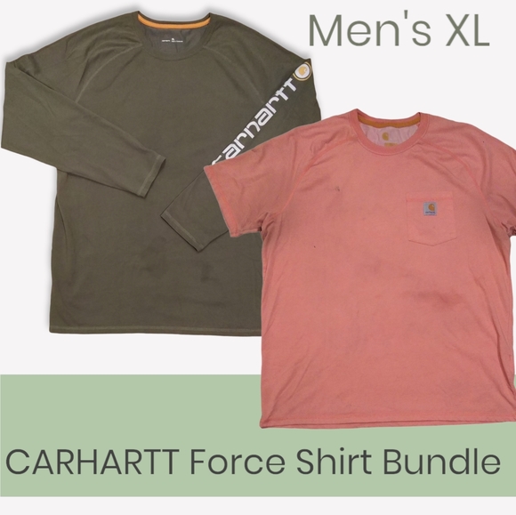 Carhartt Force Shirt Bundle - XL Green Relaxed Fit Long Sleeve & Peach T-Shirt - Picture 1 of 8